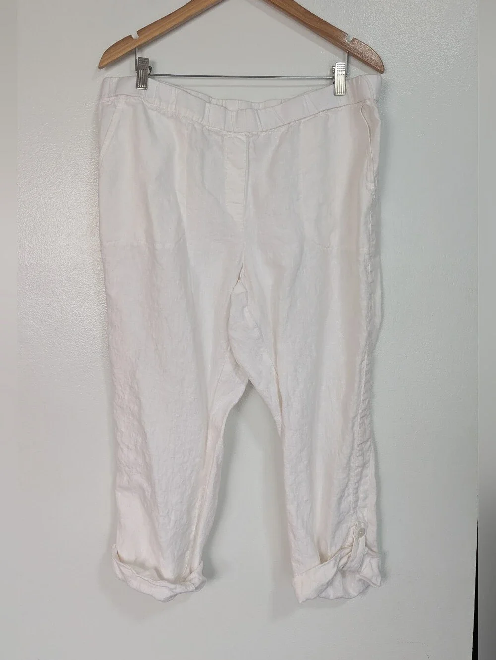 Pure Jill‎ By J. Jill Size XL White 100% Linen Elastic Waist Crop Pants
